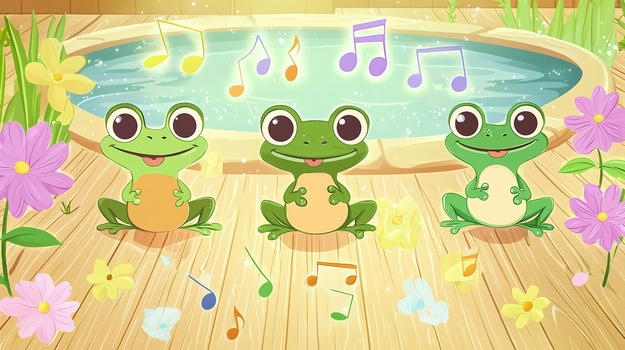 听音乐唱歌的动物青蛙插画