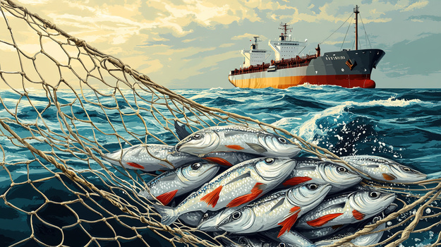 渔业渔民船只出海捕鱼插画