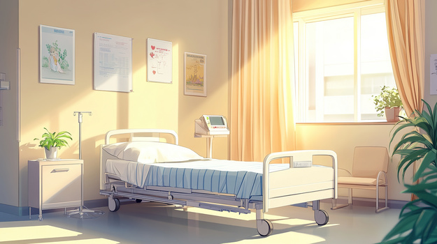 医院里明亮整洁的独立病房插画