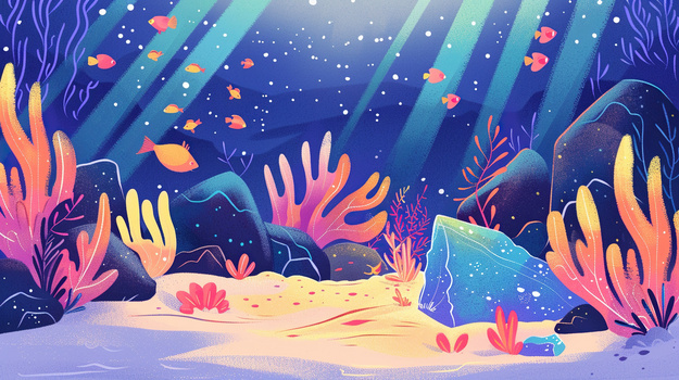 彩色珊瑚海底世界海洋景观插画