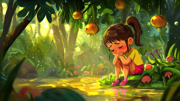 悲伤郁闷不开心的卡通女孩插画