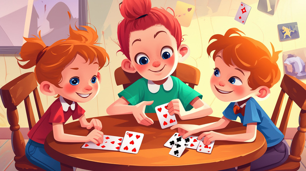 娱乐生活打扑克牌儿童卡通插画