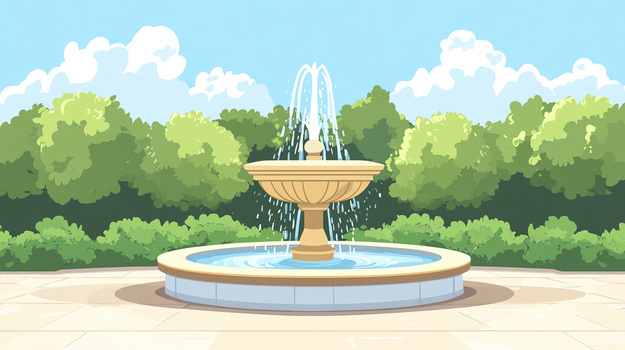 公园水池喷泉在喷水插画