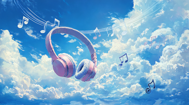 晴朗天空白云大自然河流花树插画