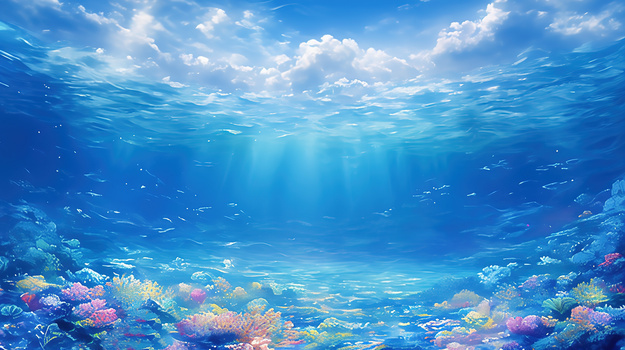 蓝色梦幻海底世界珊瑚大海插画