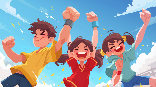 三个人伸出双手加油呐喊插画