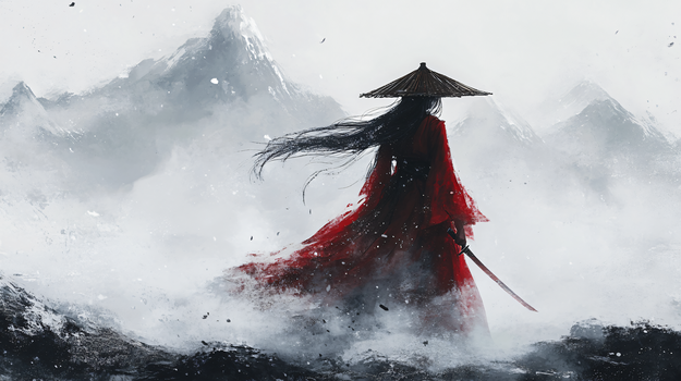 古风唯美红衣剑客插图