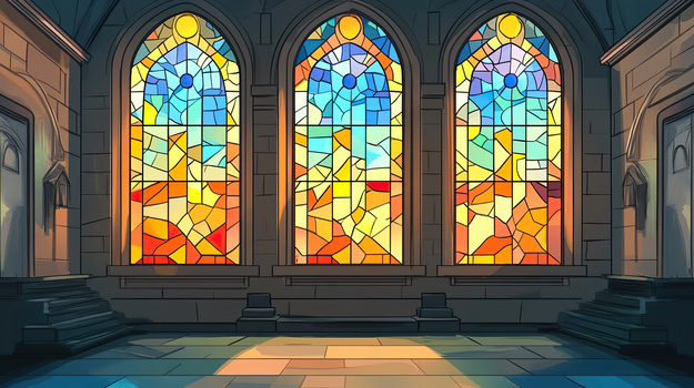 写实风彩色玻璃窗插画