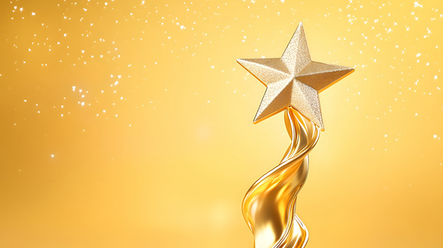 简约喜庆金色五星奖杯获奖荣誉背景