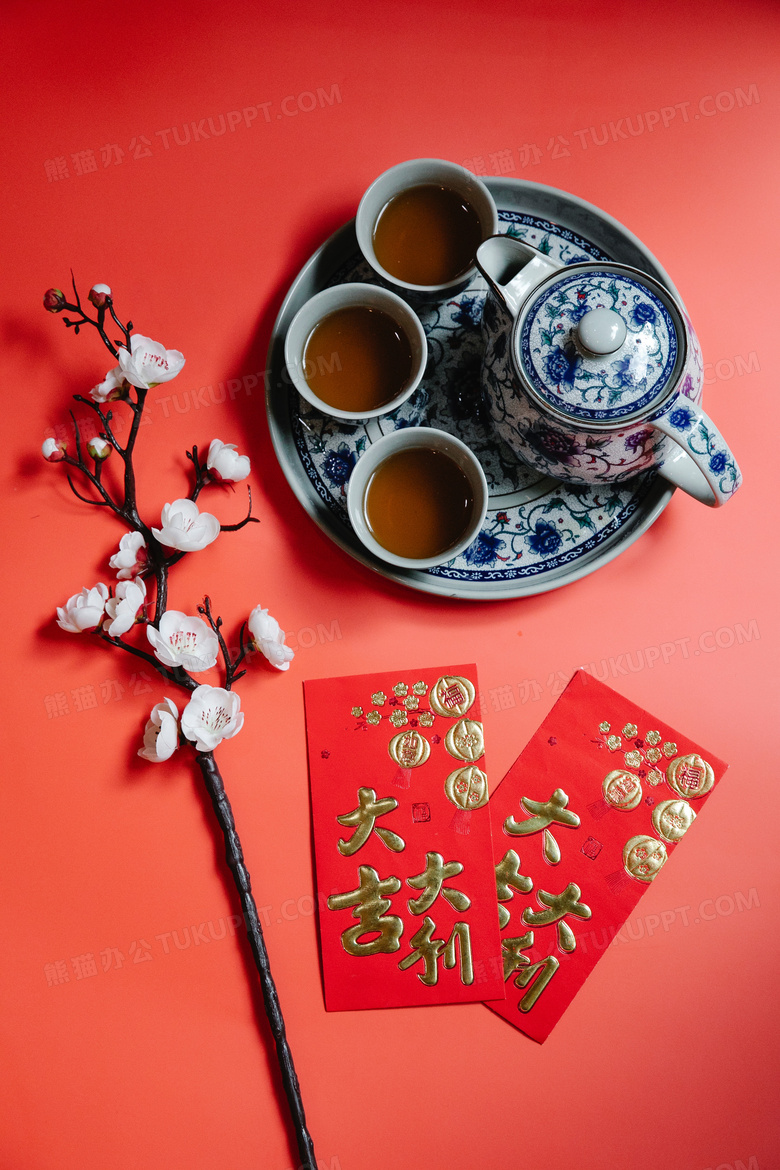 中国传统节日春节茶壶红包背景图片