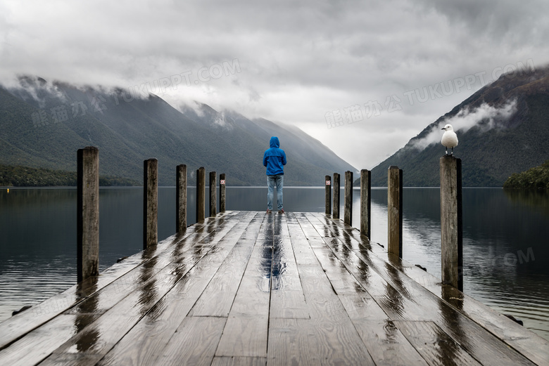 山林间桥上欣赏自然景色