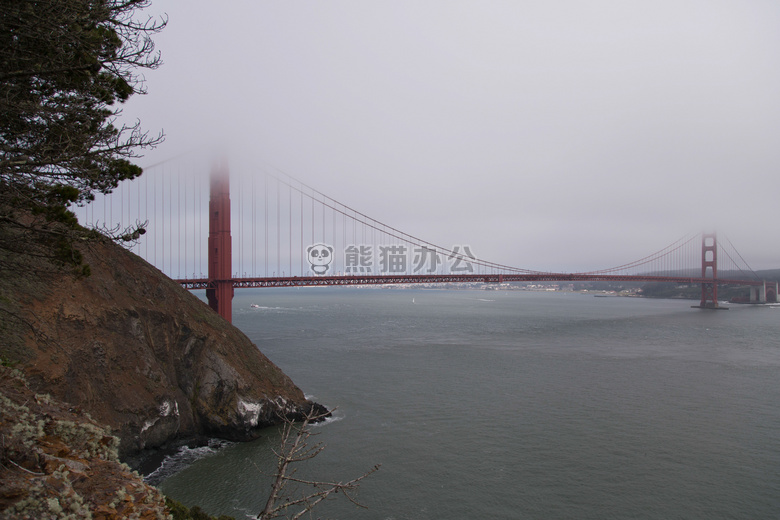雾 金色的 大门