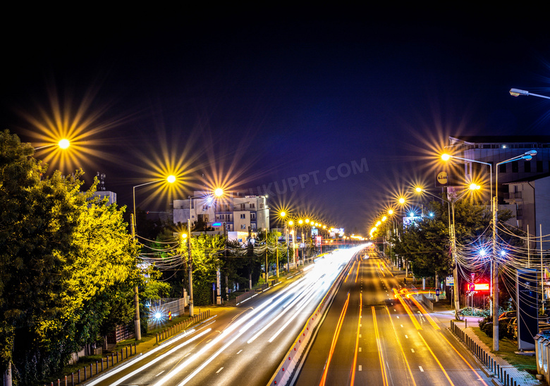 城市公路灯光夜景图片