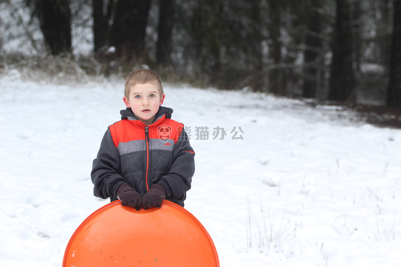 男孩 滑雪橇 雪