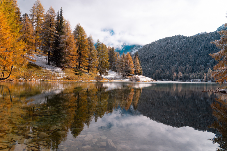 秋季山水湖泊风景图片