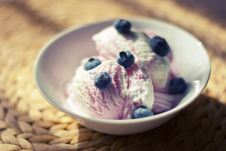 蓝莓 碗 冰