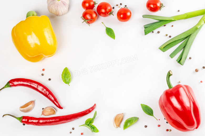 辣椒大蒜与番茄等蔬菜摄影高清图片