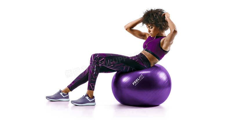 紫色运动服装装扮健身美女摄影图片