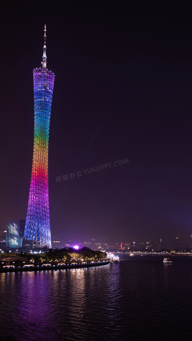珠江南岸的广州塔夜景摄影高清图片