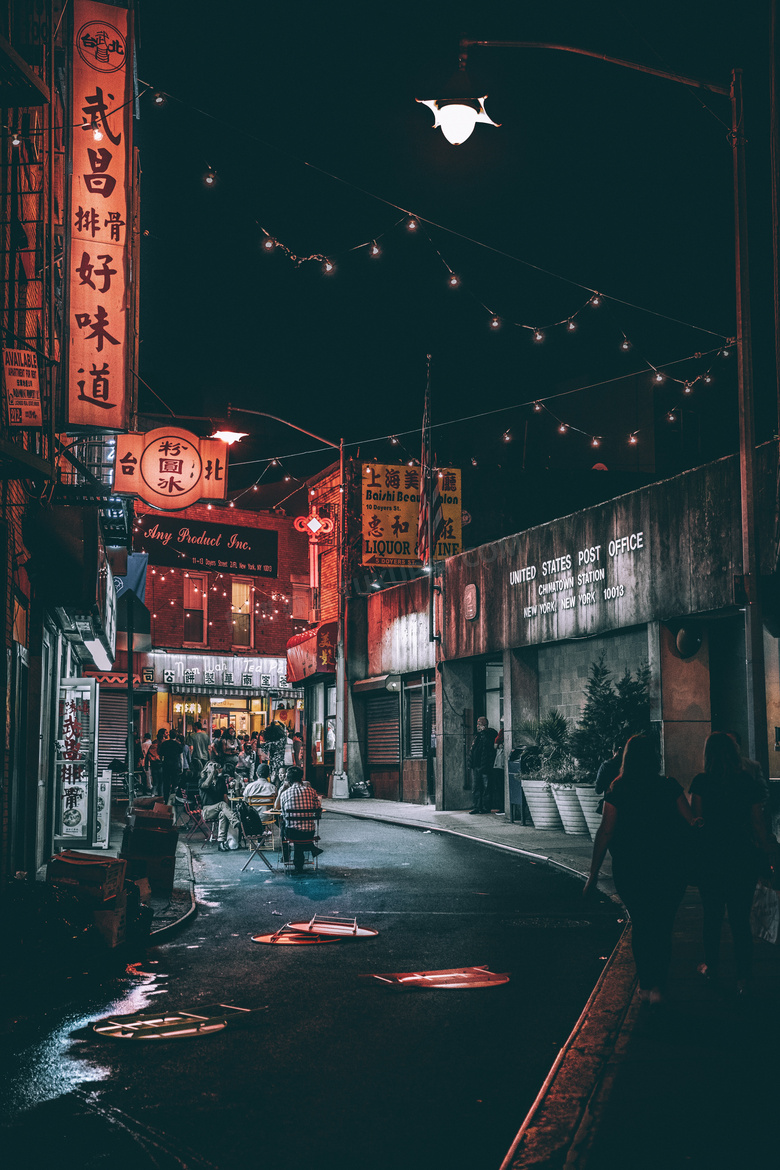 纽约的唐人街夜景风光摄影高清图片