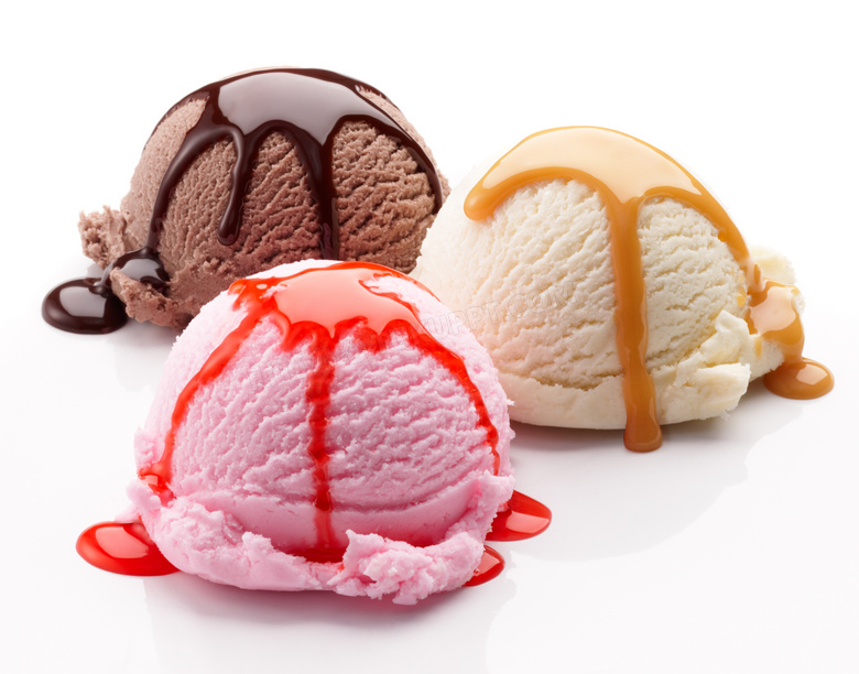 三个不同口味的冰淇淋摄影高清图片
