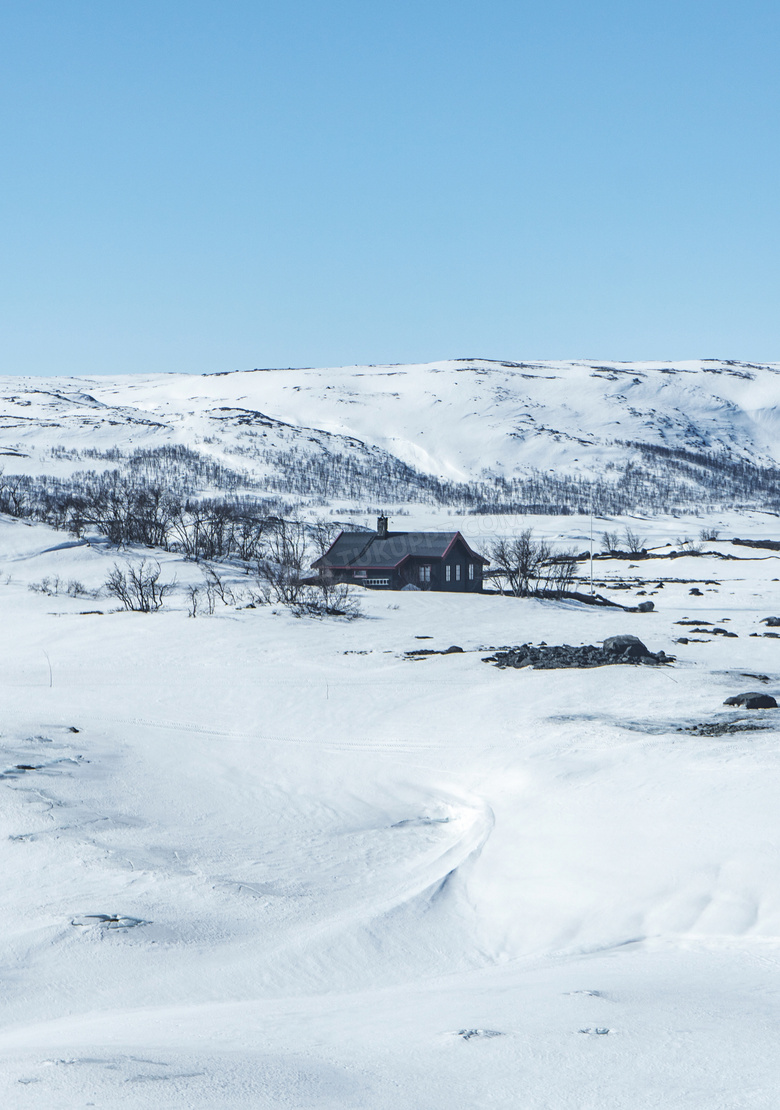 小木屋与冰天雪地风景摄影高清图片