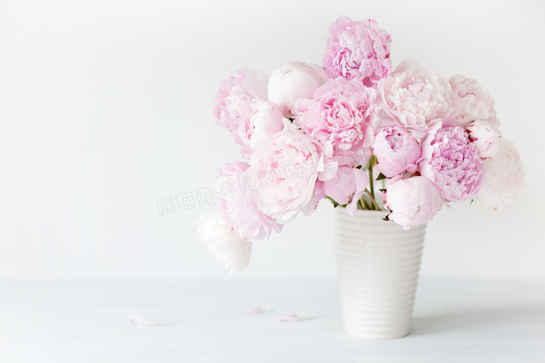白色花瓶里的粉色插花摄影高清图片