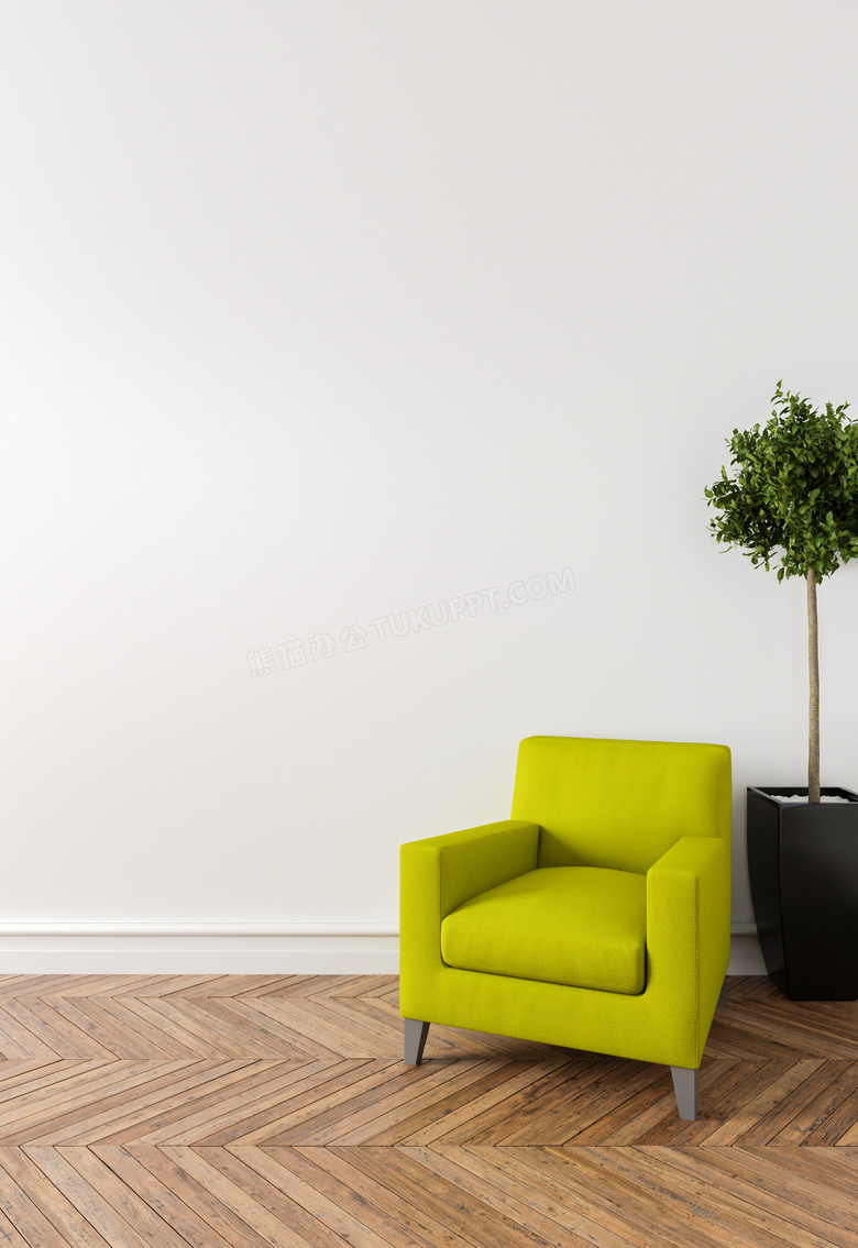 靠着墙放的沙发与绿植渲染效果图片