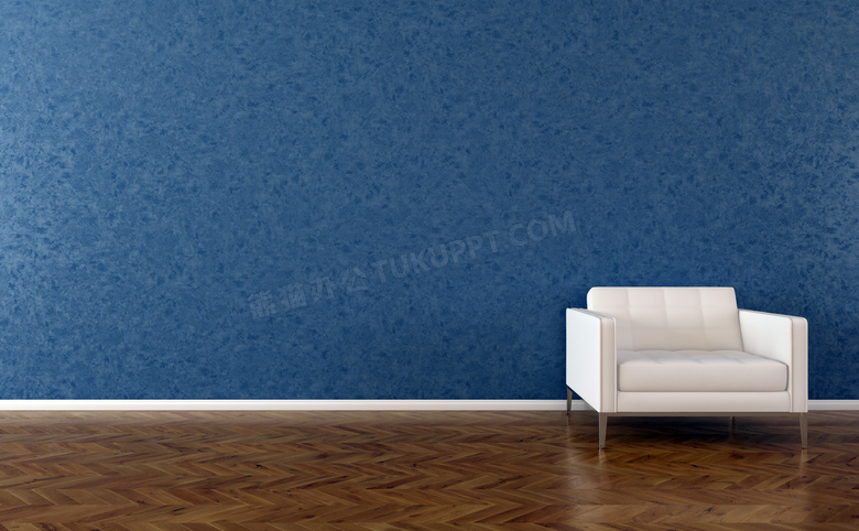 室内蓝色墙与白色沙发渲染效果图片