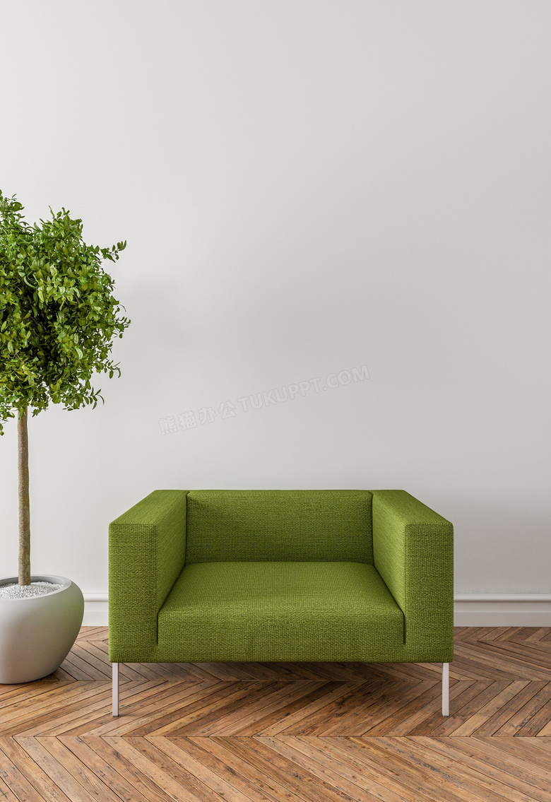 室内植物与绿色的沙发渲染效果图片
