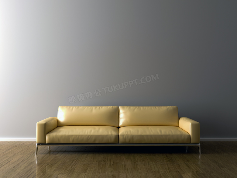 靠墙的浅黄色沙发家具摄影高清图片