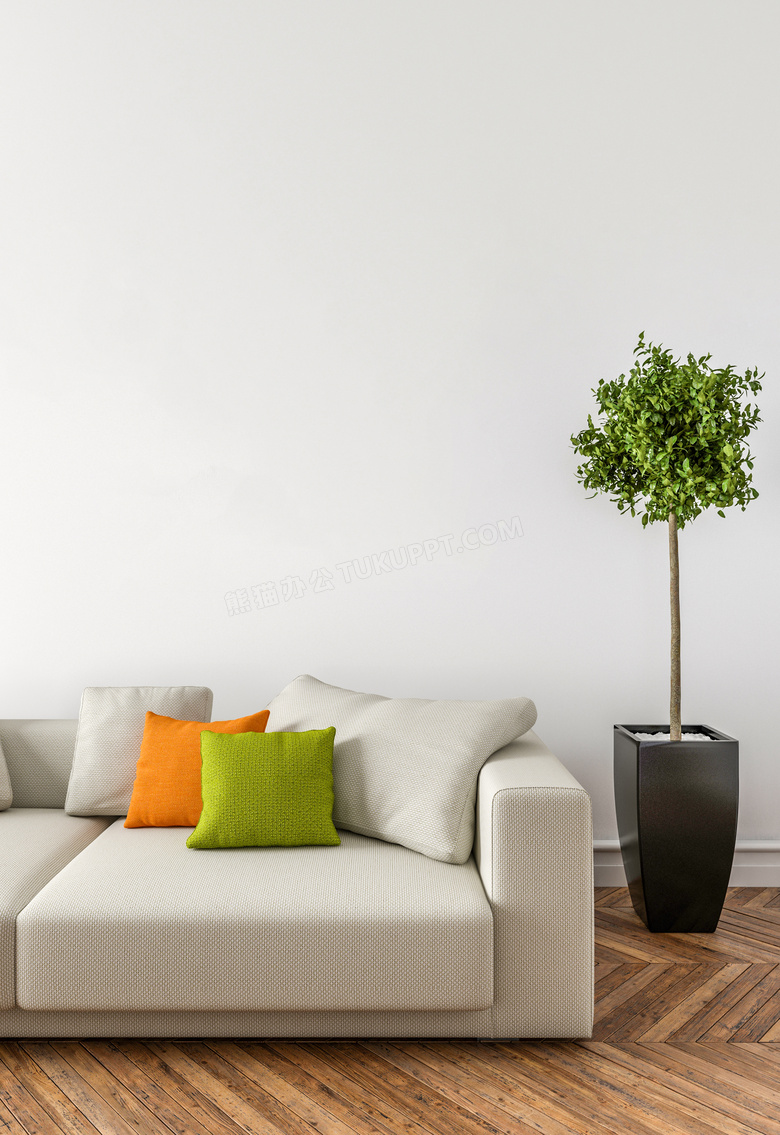 绿植抱枕与沙发的一角摄影高清图片