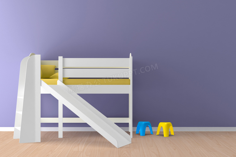 儿童房滑梯床渲染效果展示高清图片