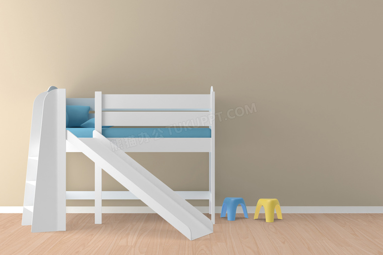 房间里的滑梯式儿童床渲染效果图片