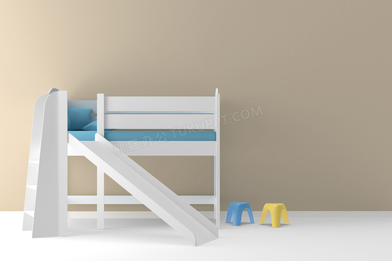 房间儿童床与塑料凳子渲染效果图片