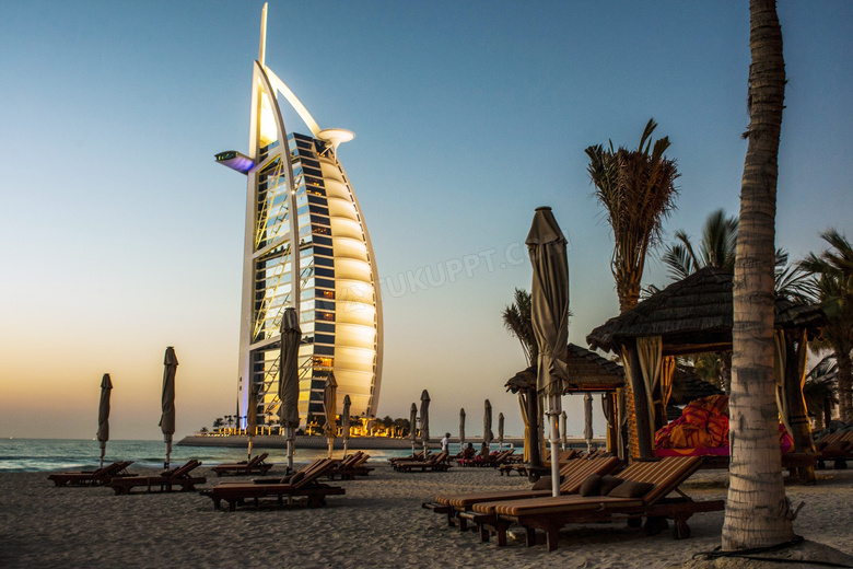 迪拜帆船酒店美丽夜景高清摄影图片