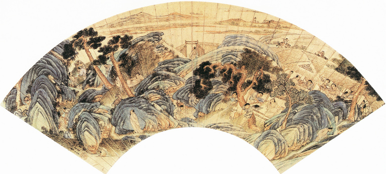 明代李士达石湖图扇面绘画高清图片