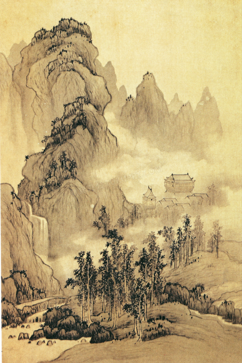 清代刘度的山水图国画作品高清图片
