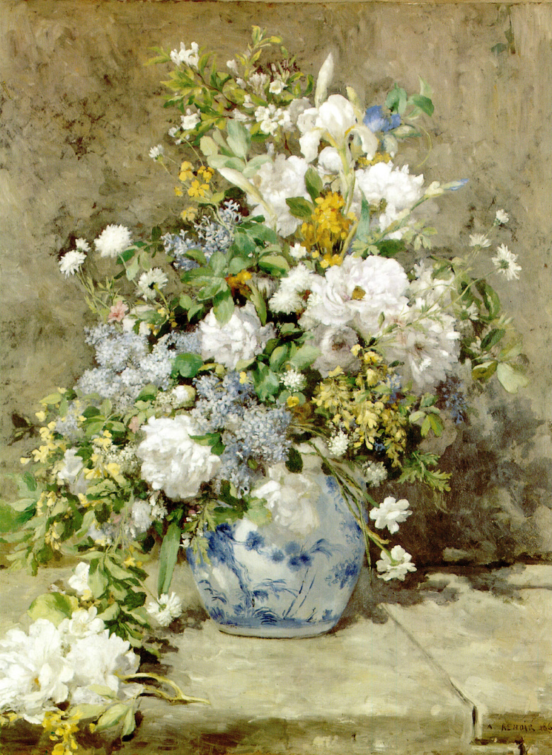 花瓶里的白色花朵主题绘画高清图片
