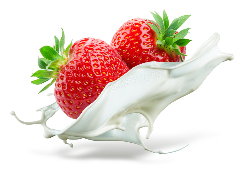 草莓与飞溅的牛奶创意摄影高清图片