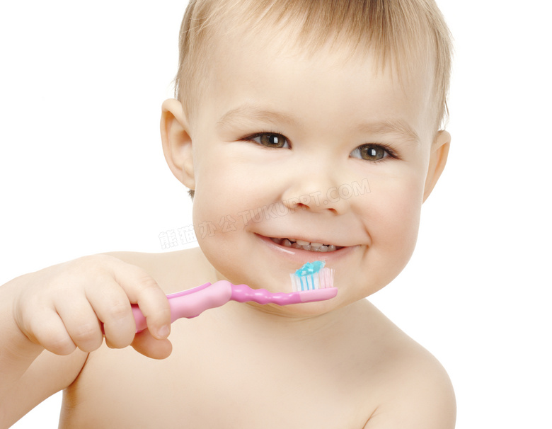 准备刷牙的可爱小宝宝摄影高清图片