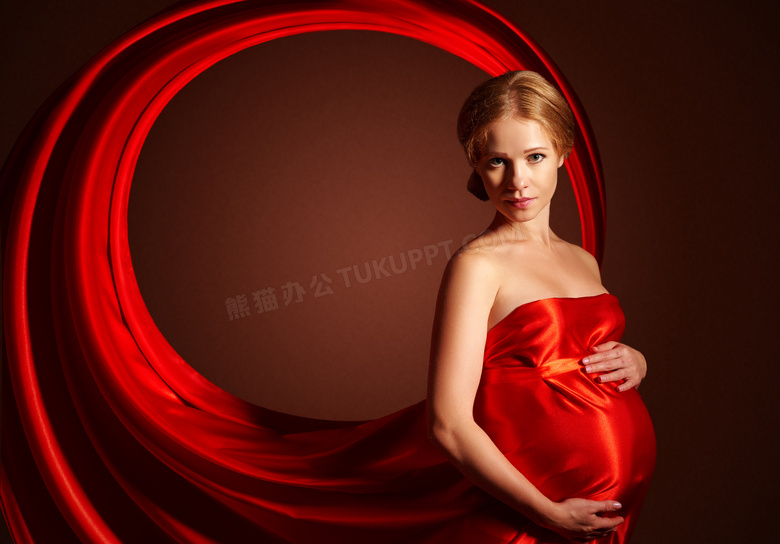 红色抹胸装扮孕妇写真摄影高清图片