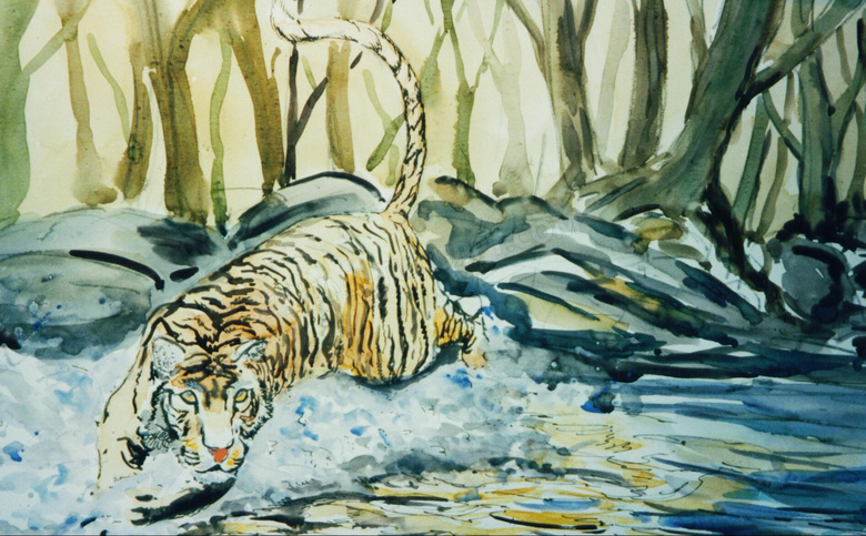 林中猛兽老虎绘画创意设计高清图片