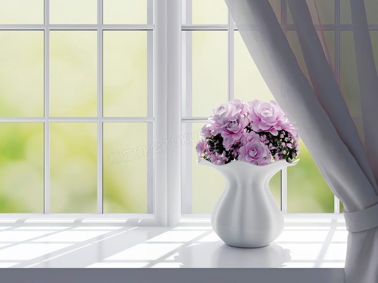 放在窗台上的花瓶渲染设计高清图片
