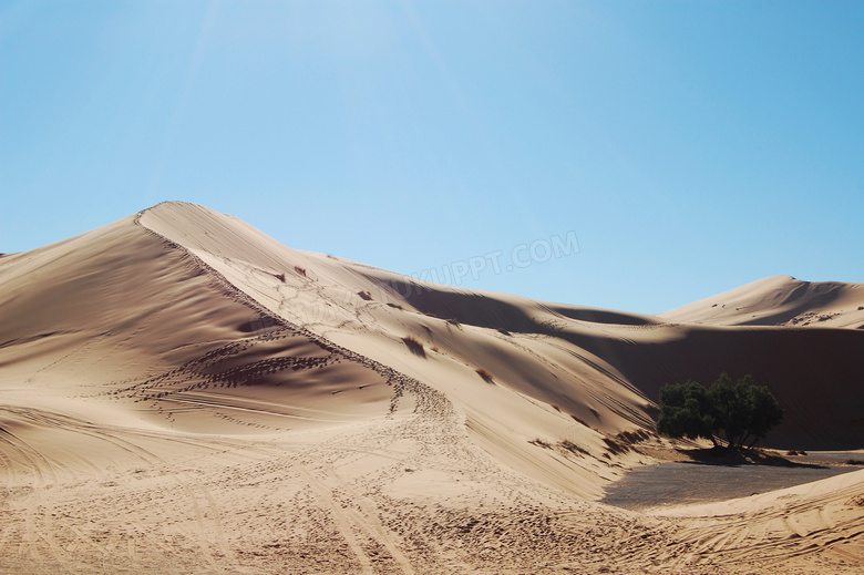 蔚蓝天空下的连绵沙丘摄影高清图片