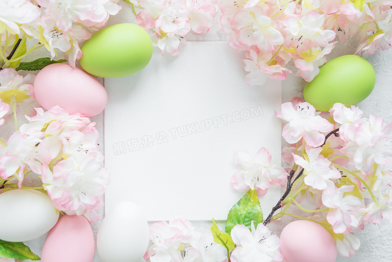 彩蛋花朵等复活节边框摄影高清图片