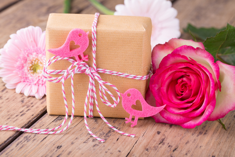 菊花纸盒与玫瑰花微距摄影高清图片