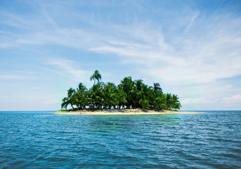 大海上的小岛椰树风光摄影高清图片