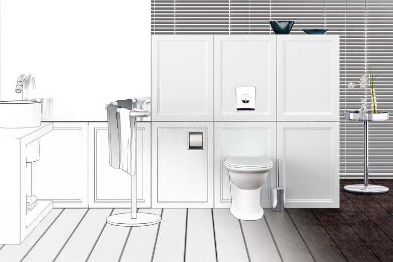 房间洗手池与马桶渲染效果高清图片