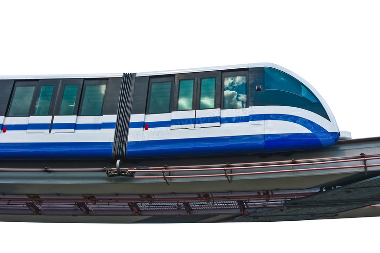 轨道上的蓝白地铁列车摄影高清图片
